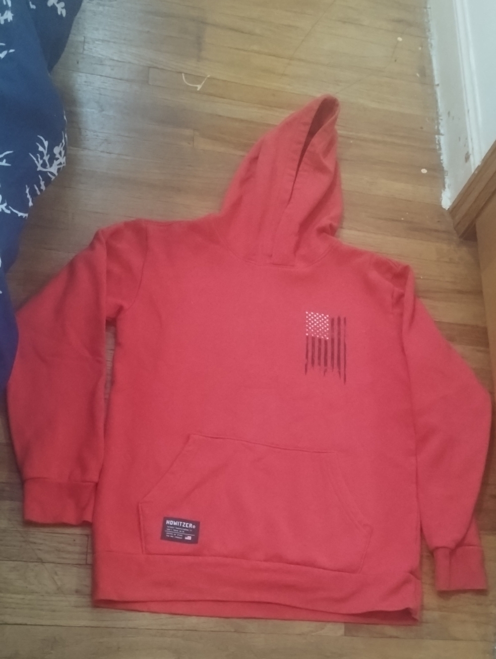 Red Hooded Sweatshirt with Flag Detail